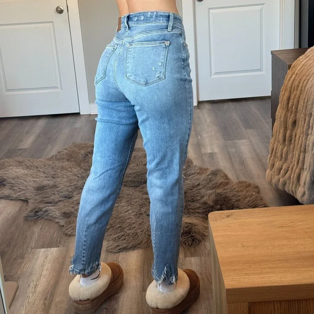 Judy Blue Slim Fit Jeans High Rise Distressed Light Wash Womens 5 Denim Stretch
